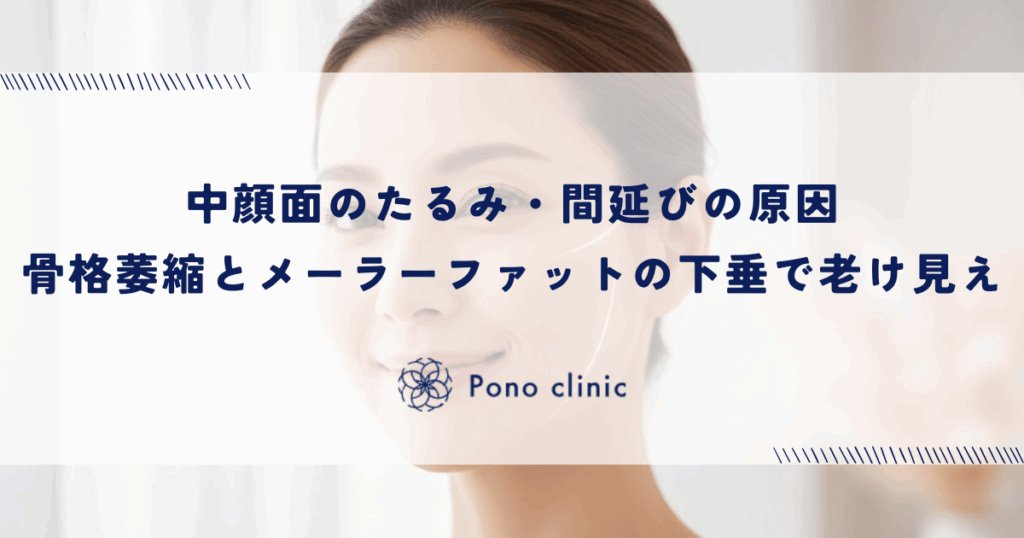 中顔面のたるみ・間延びの原因｜骨格の萎縮とメーラーファットの下垂による老け見え