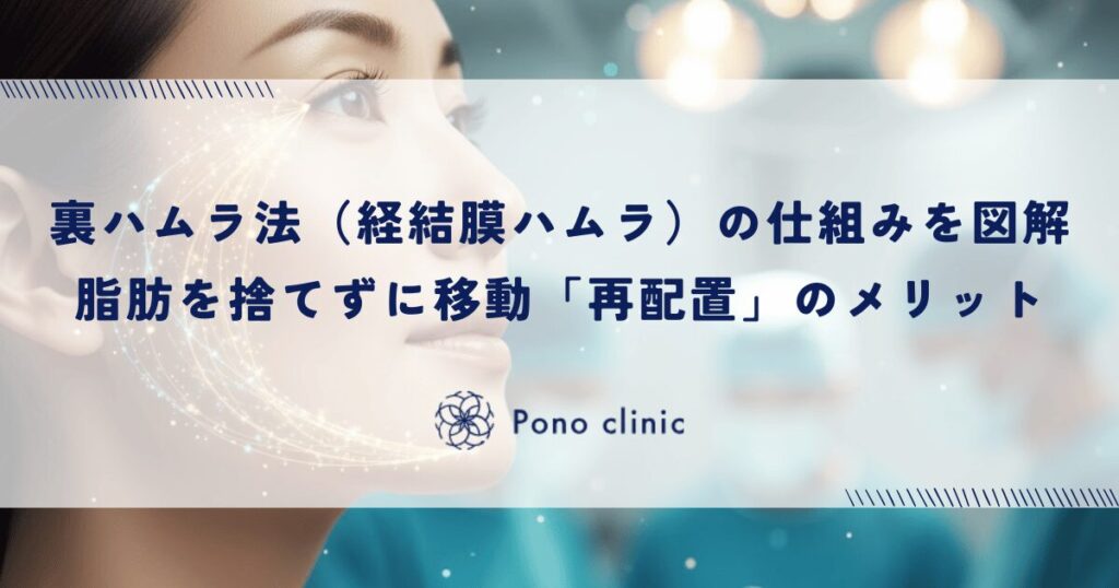 裏ハムラ法（経結膜ハムラ）の仕組みを図解｜脂肪を捨てずに移動させる「再配置」のメリット