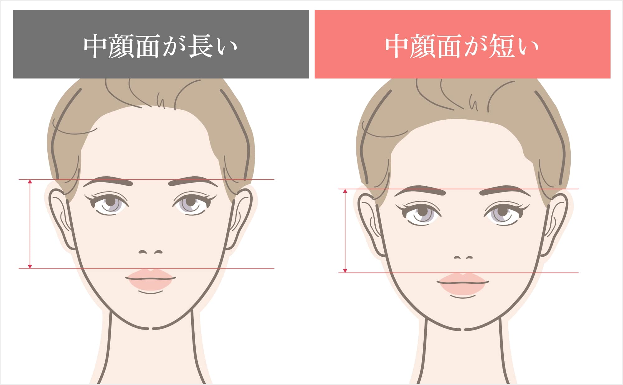 中顔面が長い顔と短い顔の印象の違い